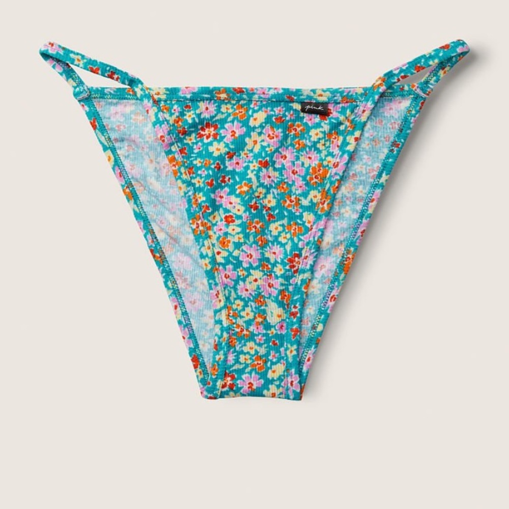 Victoria’s Secret Pink Timeless Teal Ditsy Floral High Leg String Bikini Panty